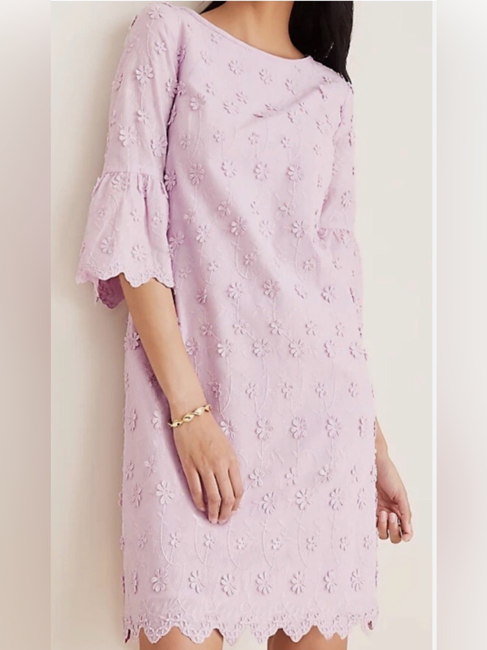NWT Ann Taylor Lilac 3D Floral Eyelet Shift Dress 8 Bell Sleeve Cotton